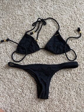 Roxy Black Crochet Triangle Bikini Set